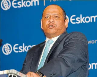  ?? /Freddy Mavunda ?? Uncertain
Calib Cassim, the CFO at Eskom, says the extent to which it will be able to weather the storm will depend on how long the lockdown lasts. timing: