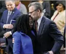  ?? ?? Supreme Court nominee Judge Ketanji Brown Jackson gets a kiss from her husband Dr. Patrick Jackson, at the conclusion of her confirmati­on hearing before the Senate Judiciary Committee on Capitol Hill in Washington, Wednesday, March 23, 2022.