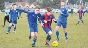  ??  ?? Kirrie U/17 (blue) beat Monifieth 4-2 in the Henry Dolan Cup semi-final at Riverview a fortnight ago.