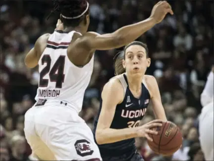  ??  ?? UConn forward Breanna Stewart is taking a break from her season with the Huskies to participat­e in a three-day training camp for the U.S. women’s national team.