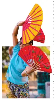  ??  ?? Clockwise from top left: Taipa Village, Macao; Nan Lian Garden, Hong Kong; an iconic tram in downtown Hong Kong; a local lady dances with fans in a Macao park