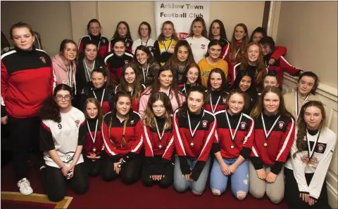  ??  ?? Arklow Town FC ladies U-14s, U-16s and U-18s teams at the club’s awards night in the Arklow bay Hotel recently. Photos: Garry O’Neill