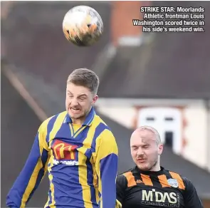  ??  ?? STRIKE STAR: Moorlands Athletic frontman Louis Washington scored twice in his side’s weekend win.