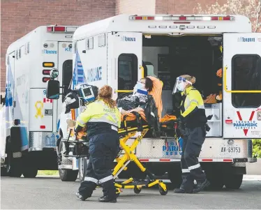  ?? PETER J. THOMPSON / NATIONAL POST ?? The relocation of patients from GTA intensive care units to ICU beds in other regions comes as hospital workers fear time is running out to ease demand on medical facilities and staff in the province's COVID hot spot.