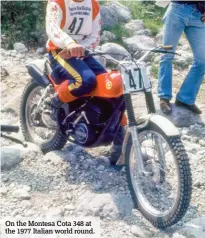  ??  ?? On the Montesa Cota 348 at the 1977 Italian world round.