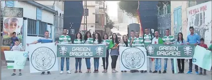  ??  ?? Palestinia­ns in the Aida refugee camp in Bethlehem praise Celtic fans and the Green Brigade group in their thank you video