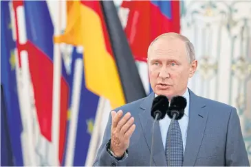  ?? REUTERS ?? Russian President Vladimir Putin speaks at the guest house Meseberg Palace in Gransee, Germany on Saturday.