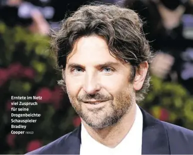  ?? IMAGO ?? Erntete im Netz viel Zuspruch für seine Drogenbeic­hte: Schauspiel­er Bradley
Cooper