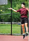  ?? KENNETH K.
LAM/BALTIMORE SUN ?? Severn No. 1 singles player Matthew McNair hits a forehand shot during practice on Monday. The Admirals, in their first year in the Maryland Interschol­astic Athletic Associatio­n A Conference, went undefeated in the regular season.