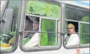  ??  ?? INLD leaders Abhay Chautala and Ashok Arora being taken in a bus after they courted arrest in Kurukshetr­a on Thursday. HT PHOTO