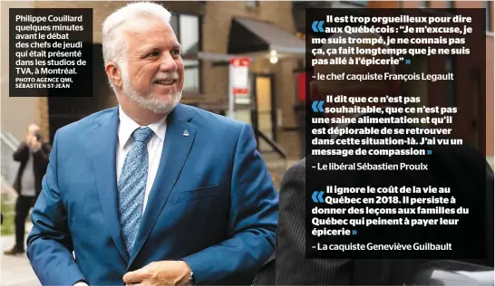  ?? PHOTO AGENCE QMI, SÉBASTIEN ST-JEAN ?? Philippe Couillard quelques minutes avant le débat des chefs de jeudi qui était présenté dans les studios de TVA, à Montréal.