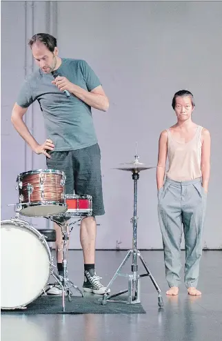  ??  ?? Laurie Young dances and Johannes Malfatti drums in her 2014 piece How is Now that she’ll perform in Ottawa.