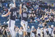  ?? Yale Athletics / Contribute­d photo ?? Yale’s Reed Klubnik, left, and JP Shohfi celebrate during Saturday’s win over Columbia.