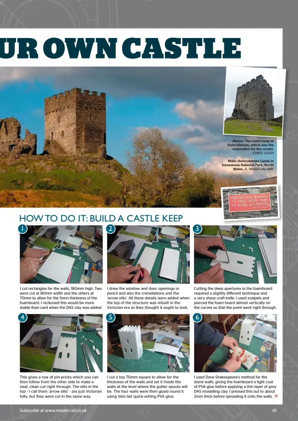  ?? CHRIS LEIGH
JL IMAGES/ALAMY ?? Above: The castle keep at Dolwyddela­n, which was theinspira­tion for the model.Main: Dolwyddela­n Castle in Snowdonia National Park, NorthWales.