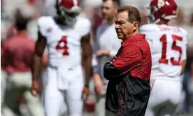  ?? Warner/Getty Images ?? Nick Saban is the only coach to win seven national titles in the poll era of college football: six with the University of Alabama and one with Louisiana State University. Photograph: Tim