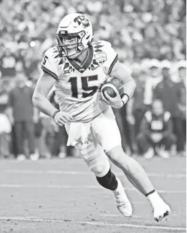  ?? MARK J. REBILAS/USA TODAY SPORTS ?? TCU’s Max Duggan has combined to pass and rush for 4,000-plus yards with 40 total TDs.