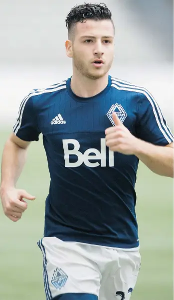  ?? GERRY KAHRMANN/PNG ?? After finding success on the U-20 pitch with Team Canada, attacking midfielder Marco Bustos is hoping to see more action with the Vancouver Whitecaps, but he’ll have to be patient with Pedro Morales and Nicolas Mezquida ahead of him on the depth chart.