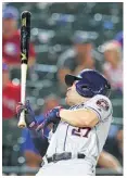  ?? Richard W. Rodriguez / AP ?? Jose Altuve takes a pitch off his left forearm in the seventh.