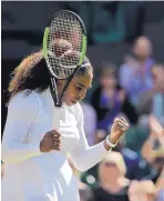  ?? BEN CURTIS/ASSOCIATED PRESS ?? Serena Williams celebrates after winning a game during her quarterfin­als match against Camila Giorgi Tuesday at Wimbledon.