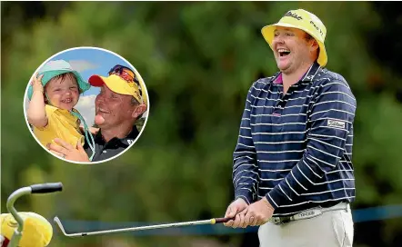  ??  ?? Jarrod Lyle’s appearance­s on any golf course in recent years were always occasions to celebrate. Inset, he hugs daughter Lusi after the Australian Masters in 2013. GETTY IMAGES