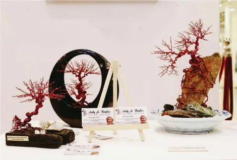  ?? (Angeles City Informatio­n Office) ?? COPPER BONSAI. The copper bonsai artworks of Andy Bondoc are featured in "Pamanulu Ning Yatu," an exhibit with the Angeles City government’s celebratio­n of Earth Month. in line