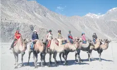  ??  ?? Women on camels explore the Nubra Valley in Ladakh, on a trip organised by F5 Escapes.