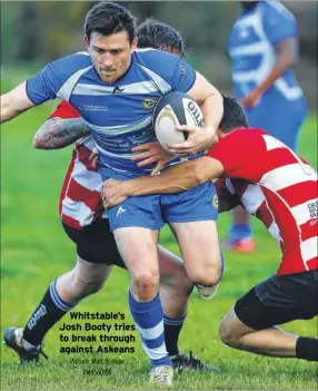  ?? Picture: Matt Bristow FM4560155 ?? Whitstable’s Josh Booty tries to break through against Askeans