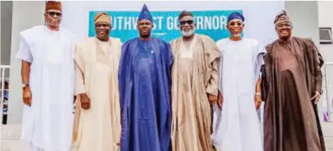  ??  ?? Governors Ayo Fayose of Ekiti State (left); Akinwunmi Ambode, Lagos; Ibikunle Amosun, Ogun; Rotimi Akeredolu, Ondo; Rauf Aregbosola, Osun; and Abiola Ajimobi, Oyo.