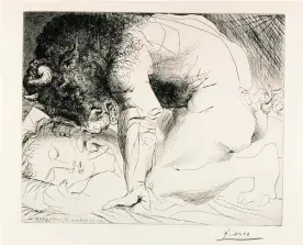  ??  ?? ‘Awful, unforgetta­ble stuff’ ... Minotaure Caressant une Dormeuse by Picasso, 1933. Photograph: Courtesy of Bastian Gallery