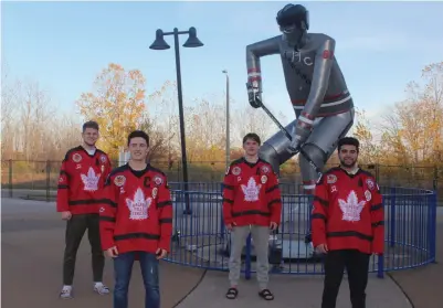  ?? BERND FRANKE TORSTAR ?? From left, Michael Marchesan, Matthew Riva, Brodie Thoms and Jaleel Adams are the leadership group for the Niagara Falls Canucks heading into the 2020-21 junior B hockey season.