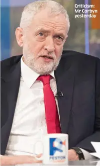  ??  ?? Criticism: Mr Corbyn yesterday