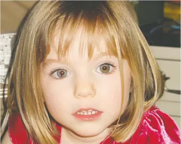  ?? — GETTY IMAGES ?? Madeleine McCann, 3, disappeare­d in Praia da Luz, Portugal on May 3, 2007. German police are investigat­ing a 43-year-old German man.