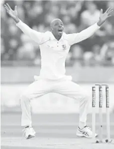  ??  ?? Roston Chase, pictured here appealing during the Edgbaston Test, has fallen in the ICC batting rankings but risen in the bowling rankings. (Photo courtesy CWI Media)