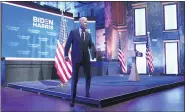  ?? ANDREW HARNIK — THE ASSOCIATED PRESS ?? Democratic presidenti­al candidate former Vice President Joe Biden walks off stage after giving a speech on the Supreme Court at The Queen Theater Sept. 27in Wilmington, Del.