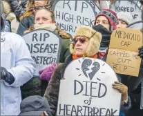  ?? Zuma Press/tns ?? People hold a rally to protest the Republican health care bill on March 11, 2017 in New York City.