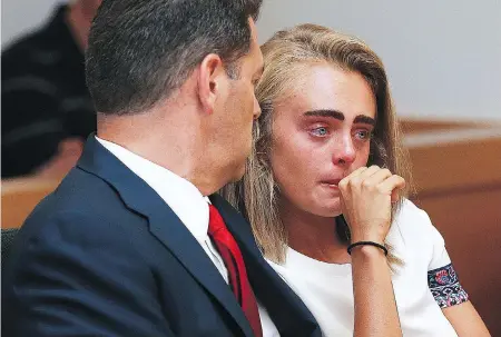  ?? MATT WEST / THE BOSTON HERALD VIA THE ASSOCIATED PRESS, POOL ?? Michelle Carter awaits her sentencing for involuntar­y manslaught­er in a Massachuse­tts courtroom on Thursday.