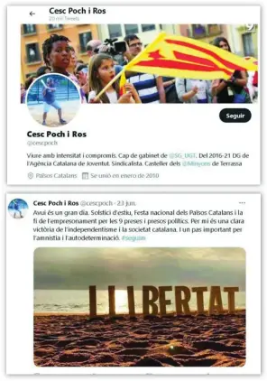  ??  ?? PROLÍFICO EN LAS REDES
Cesc Poch se muestra muy combativo en las redes sociales, donde muestra sus deseos de avanzar hacia los Países Catalanes