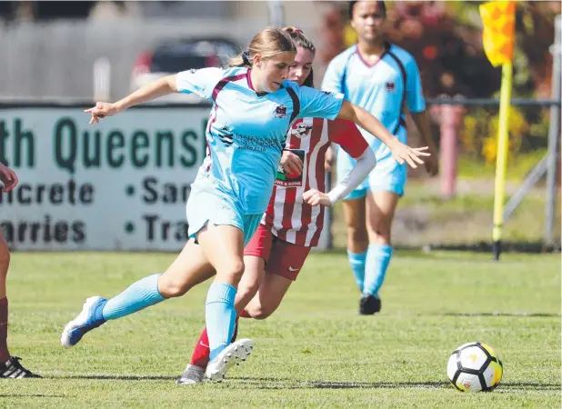  ?? Picture: STEWART McLEAN ?? JCU Strikers' Morgan Stanton was a standout as her side trounced Innisfail United 9-0 in its first match back since the COVID-19 shutdown.