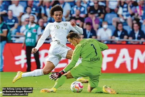  ?? ?? Der Anfang: Leroy Sané trifft an Bochums Keeper Manuel Riemann vorbei zum 1:0.