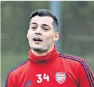  ??  ?? Not ready: Granit Xhaka, in training yesterday, will miss his fourth game