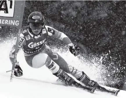  ?? Marco Tacca, The Associated Press ?? Mikaela Shiffrin speeds down the course during the first run of an alpine ski event Wednesday.