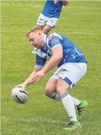  ?? Aidy Gleeson snr ?? ●●Lewis Sheridan crosses for a try against Myton Warriors at the weekend