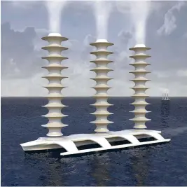  ??  ?? LEFT: Concept of a yacht that would spray seawater into clouds to make them brighter