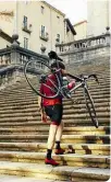  ??  ?? Above left: Cyclist clatters up the ancient steps to explore Girona’s cathedral