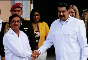  ?? Photo: AFP ?? Fruitful…Venezuelan President Nicolas Maduro (R) and his Colombian counterpar­t Gustavo Petro shake hands before a private meeting at the Miraflores presidenti­al palace in Caracas, on 7 January 2023.