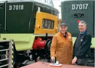  ?? CHRIS LAWTON ?? DEPG chairman Martin Howard (left), with publicity officer Mark Bladwell, about to cut the birthday cake to celebrate the 60th birthday of Hymek D7017 on January 8.