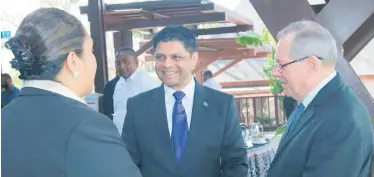  ?? Photo: DEPTFO News ?? Attorney-General Aiyaz Sayed-Khaiyum (middle), with the Fiji Law Society president Laurel Vaurasi (left), and Chief Justice Anthony Gates at the Fiji Law Society’s annual convention on September 1, 2017.