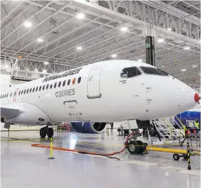  ?? RYAN REMIORZ / THE CANADIAN PRESS FILES ?? The CSeries partnershi­p’s main assembly line will be located in Mirabel, Que., while a second line will be based in Alabama to service the U.S. market starting in 2020.