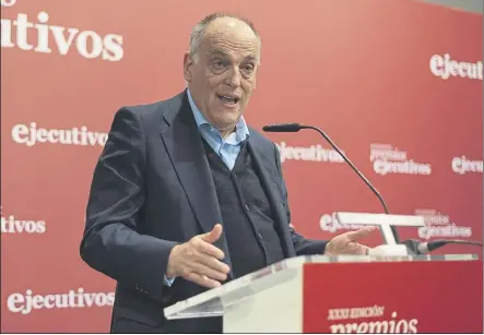  ?? Foto: efe ?? Javier Tebas, este martes en la Gala en la que fue nombrado ‘ejecutivo del año’