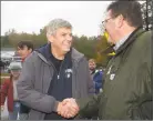  ?? Erik Trautmann / Hearst Connecticu­t Media ?? Then-Republican gubernator­ial candidate Bob Stefanowsk­i greets a supporter in the 2018 campaign.